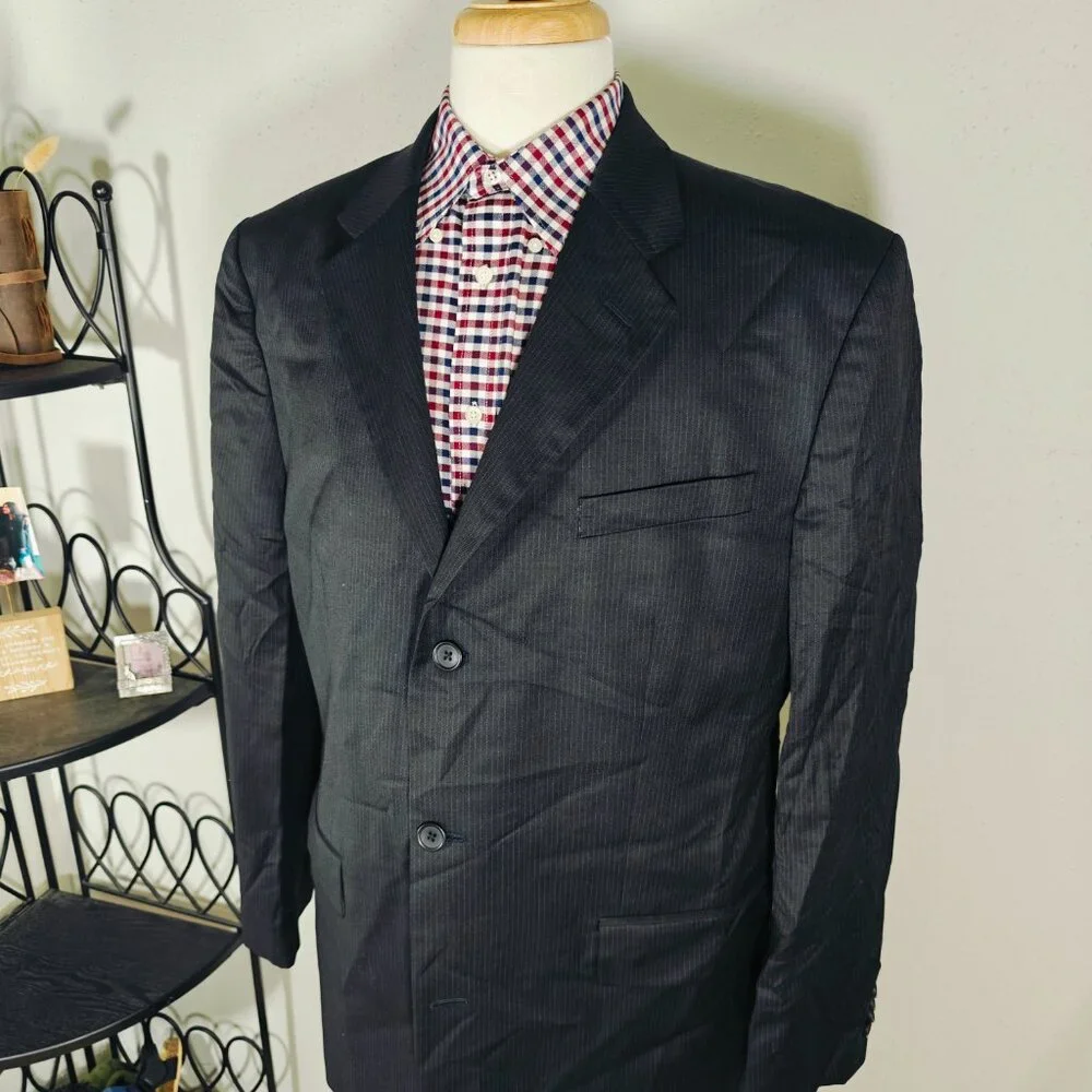 Banana Republic Men's Sport Coat Blazer Three Button Dark Navy‎ Striped Wool 46R